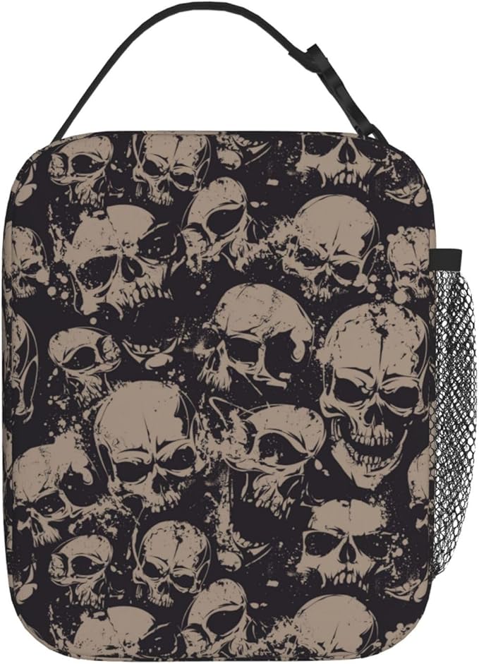 Scary Skull Horror Vintage Insulated Lunch Bag Reusable Cooler Lunch Box Portable Leakproof Thermal Container Tote Bags for Girls Boys School Travel