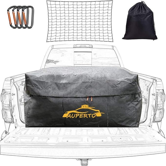 Weatherproof Cargo Bag - 26 Cubic Feet Heavy Duty Waterproof Luggage for Truck Bed With Net and 4 Metal Carbiners Fits Any Size