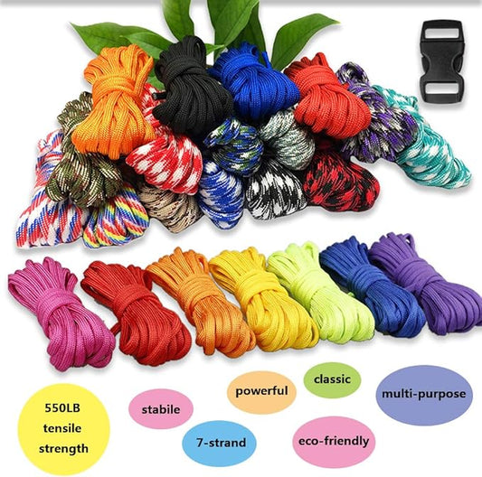 56Pcs 28 Color 10 Ft Paracord Cord 550 Bracelets Kit Vankcp Crafting Multifunction Ropes with Buckles for Lanyards Keychain Survival Rope DIY Manual Braiding Supplies