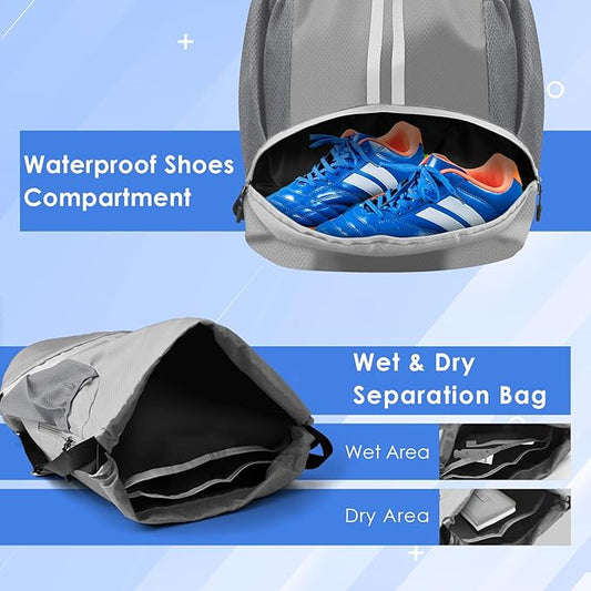 BROTOU Soccer Bags, Football Backpack, Volleyball Bag, Drawstring Soccer Backpack with Ball and Shoe Compartment