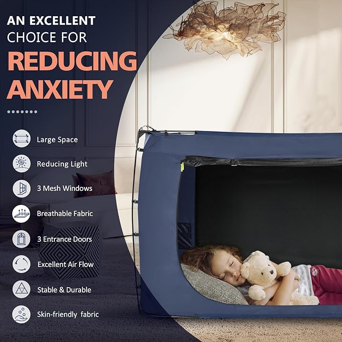 Bed Tent Bed Canopy Twin Size Tents for Adult and Kids- Original Design Portable Dream Tent Indoor Sleeping Tents 80% Blackout with 3 Doors Breathable Big Space Tents