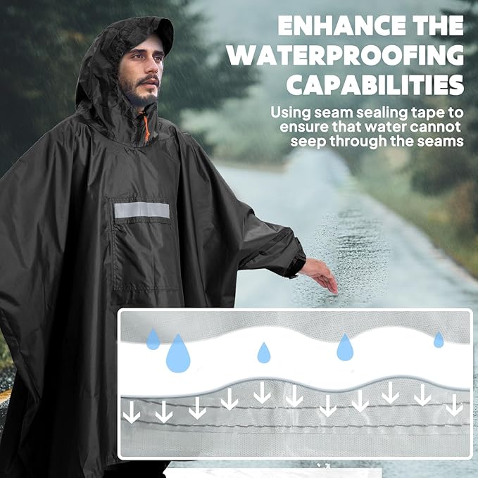 ANYOO Hooded Rain Poncho for Adults Waterproof Lightweight Rain Coat for Men Women Reusable Rain Jacket for Emergency Outdoor