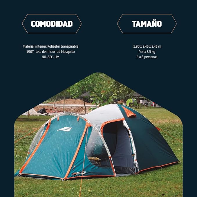 NTK Indy GT 4/6/8 Person Outdoor Tent for Camping | Extended Front & Canopy | 100% Waterproof Dome & Breathable Mesh | 3 Season Easy Setup Tent
