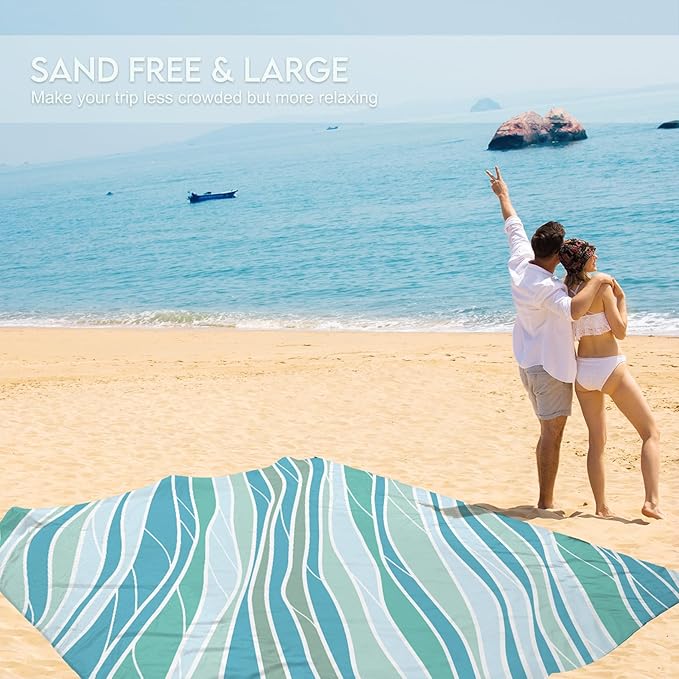 BYDOLL Beach Blanket Waterproof Sandproof 78''×81'' 1-7 Adults Oversized Lightweight Large Picnic Mat Waterproof Sandproof Blanket for Beach