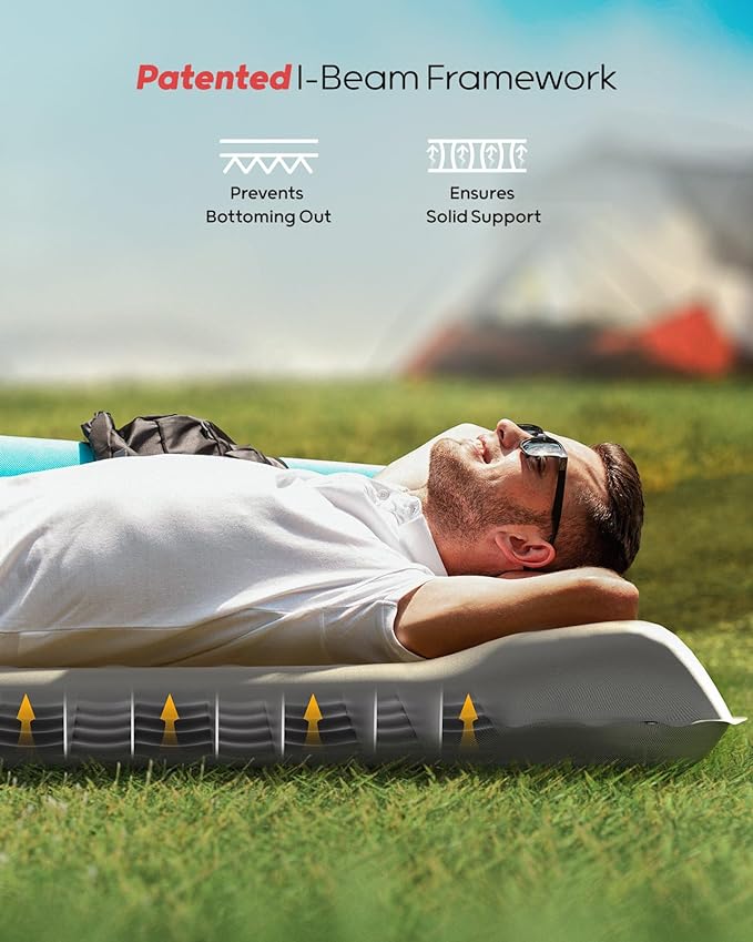 QPAU Camping Sleeping Pad, 2 Person Camping Mat, Enhanced Support for Healthy, with Built-in Foot Pump, 4.7 Inch Durable Sleeping Mattress for Camping, Hiking, Backpacking and Home