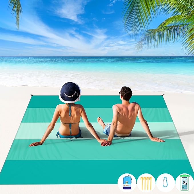 BYDOLL Beach Blanket 78''X81'' 4-7 Adults Oversized Lightweight Waterproof Sandproof Blanket for Beach Large Picnic Mat Travel Camping