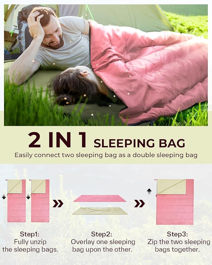 Sleeping Bag, Ohuhu Lightweight Sleeping Bag 3 Season Warm Weather Portable Compact Sleeping Bags for Adult Kids with Carry Bag for Camping Hiking Backpacking and Outdoors 59℉-77℉