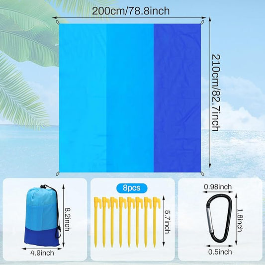 Beach Blanket Waterproof Sandproof Beach Mat 79" X 83" for 2-7 Adults Lightweight Quick Drying Outdoor Picnic Mat Beach Accessories for Travel, Picnic,Camping,Hiking (Blue)