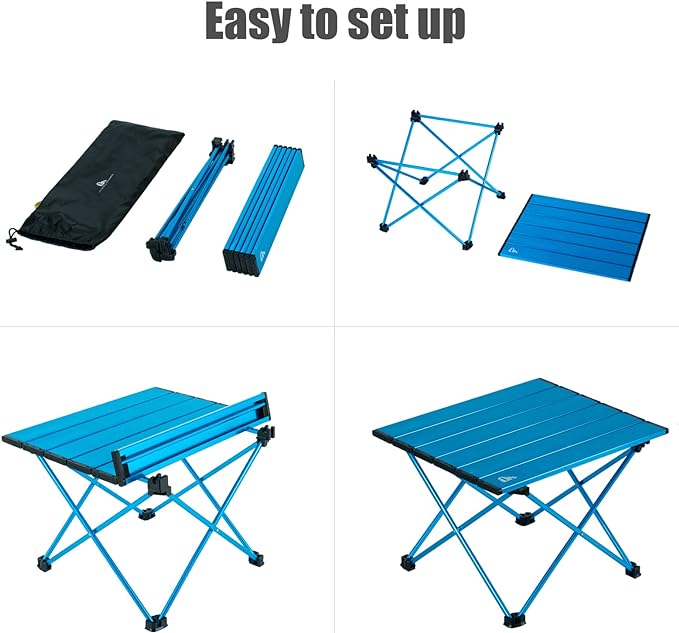 iClimb Ultralight Compact Camping Folding Table with Carry Bag (Blue - S)