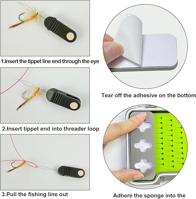 AVENTIK EUPHENG Fly Fishing Boxes Silicone Super Slim Fishing Storage Fishing Tackle Case Waterproof Pocket 7.36"X4.02"X0.63"/5.39"X3.74" X0.63'' (2PC-G048LB:7.36"X4.02"X0.63" with Hook fly threader)