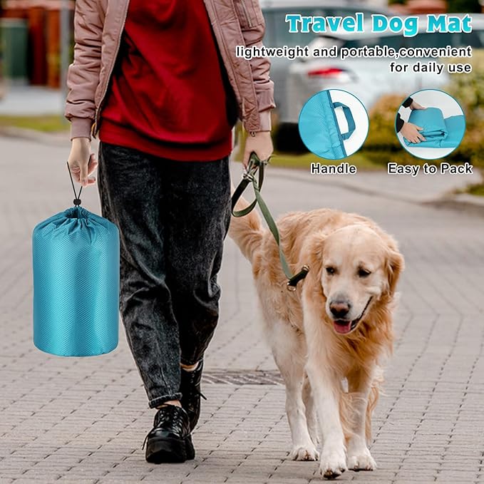 BWOGUE Large Outdoor Dog Bed Mat, Portable Waterproof Camping Dog Mat, Washable Dog Travel Mat with Carry Bag for Medium and Large Dogs Sleeping, 57"X39"（Blue）