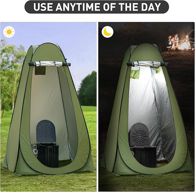 Portable Camping Toilet with Pop-Up Privacy Tent, 12-inch Toilet Seat, Outdoor Portable Folding Toilet Potty for Adults Load Capacity of 400 Lbs, LED-Light Camping Bathroom
