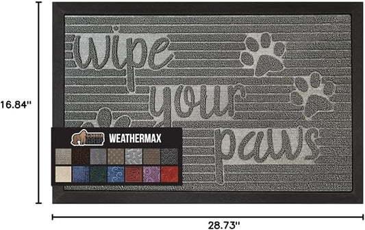 GORILLA GRIP 100% Waterproof All-Season WeatherMax Doormat, Durable Natural Rubber, Stain and Fade Resistant, Low Profile, Indoor Outdoor Door Mats, Easy Clean Patio Entrance Mat, 17x29, Stone Paws