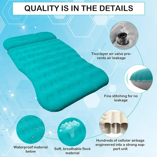 SUV Air Mattress,Thickened Flocked Camping Bed for Car Trunk & Back Seat ， Includes Electric Pump & 2 Foot Pedals ， Portable Inflatable car Mattress for Camping,Sleeping