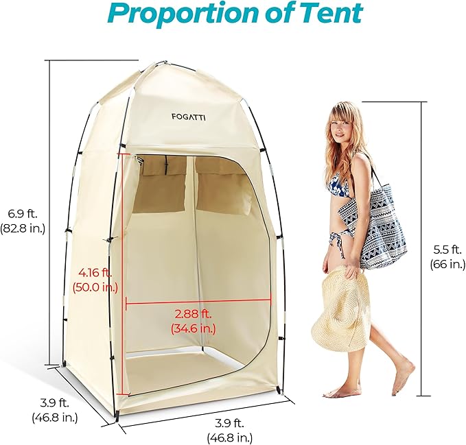 FOGATTI Camping Shower Tent with InstaShower GO Portable Water Heater and Carrying Bag