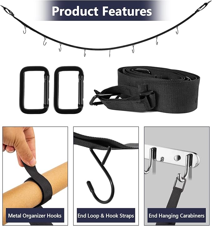 Hockey Hanger 58Inch Portable Gear Rack Organizer with 2 Adjustable Hooks for Home, Outdoor, Ice Hockey, Skating, Camping, Fishing