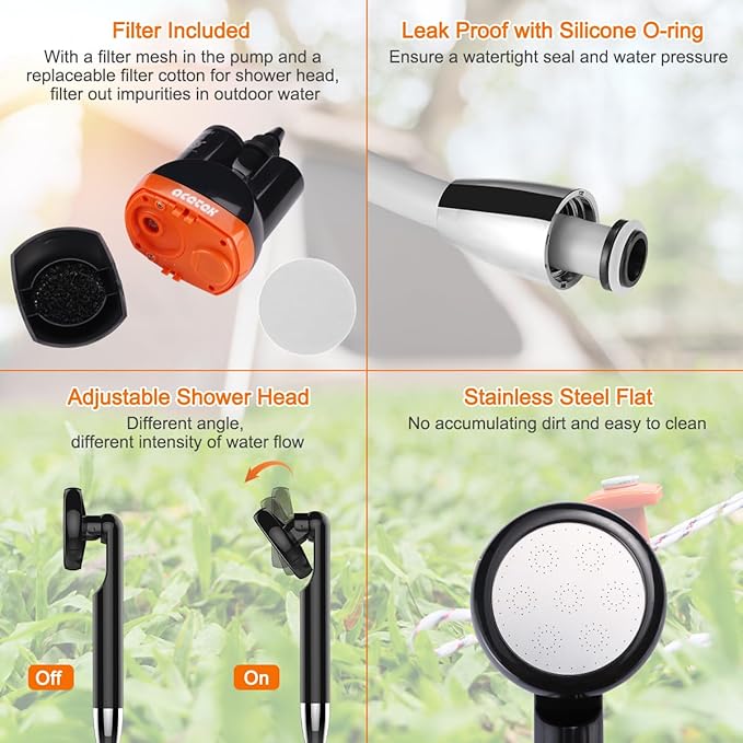 Portable Shower Camping Shower, Outdoor Camp Shower Pump with 5 Gallons Collapsible Bucket, Rechargeable Shower Battery Powered Handheld Shower Head kit for Camping, Beach Washing, Pet Cleaning