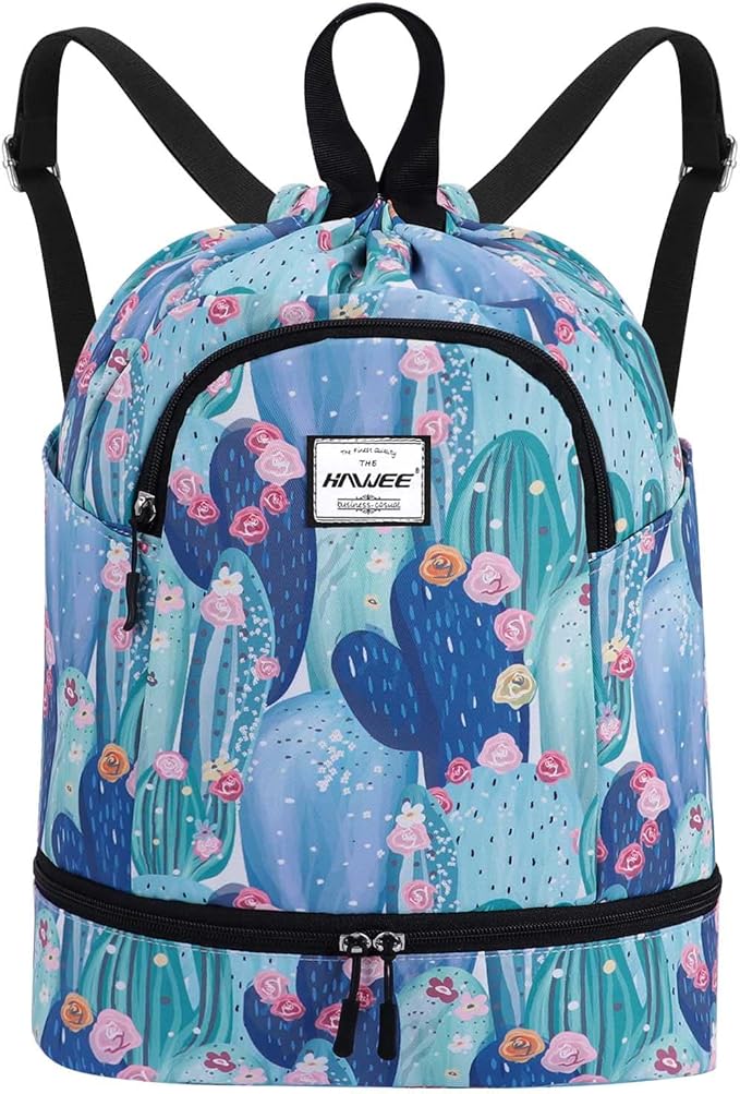 Dry Wet Drawstring Backpack with Shoe Compartment for Women Adjustable Gym Bag