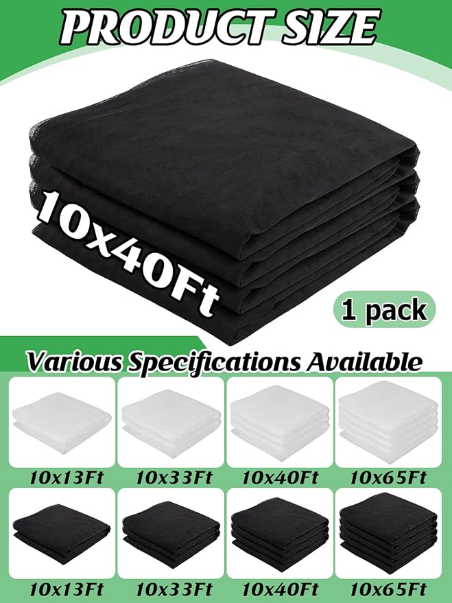 Mosquito Net for Patio - 10Ft x 40Ft for Each Garden Mesh Screen Barrier, Super Dense Patio Netting for Balcony Porch Protecting Your Skin Plants Vegetables DIY (Black)