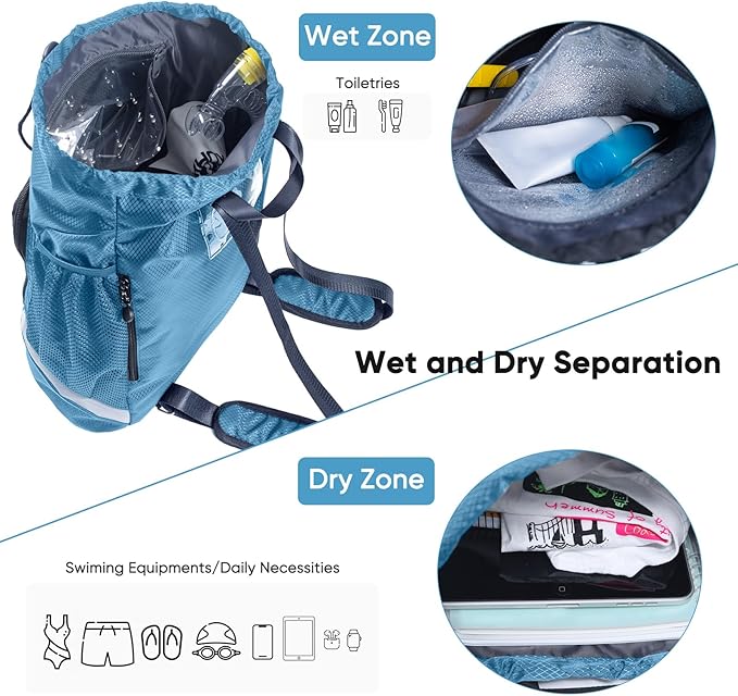 Swim Essentials Beach Gym Bag - Drawstring Backpack with Shoes Compartment and Waterproof Pocket for Kids, Men - Workout Bag