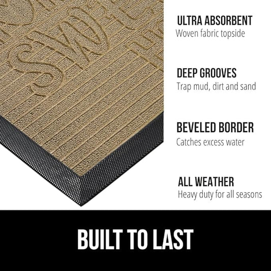 GORILLA GRIP 100% Waterproof All-Season WeatherMax Doormat, 47x35, Durable Natural Rubber, Stain and Fade Resistant, Low Profile, Indoor Outdoor Door Mats, Easy Clean Patio Entry Mat, Home Sweet Home
