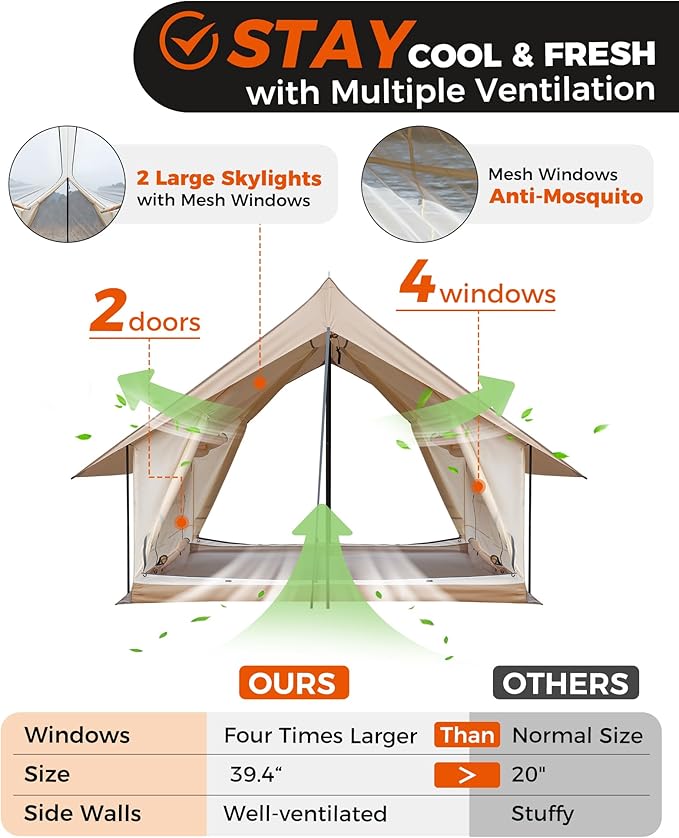 KingCamp Camping Tent 6-8 Person, Weatherproof Hot Tent Large Family Cabin Tents with Stove Jack, Waterproof & Windproof for Family Camping & Outdoor Parties