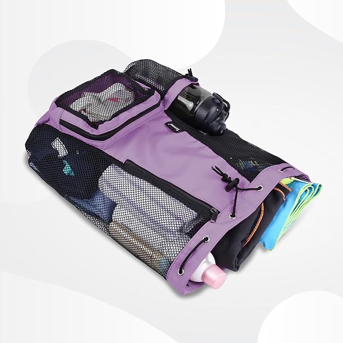 Swim Bag Beach Backpack with Padded Shoulder Strap Mesh Backpack with Wet Pocket for Swimming, Gym