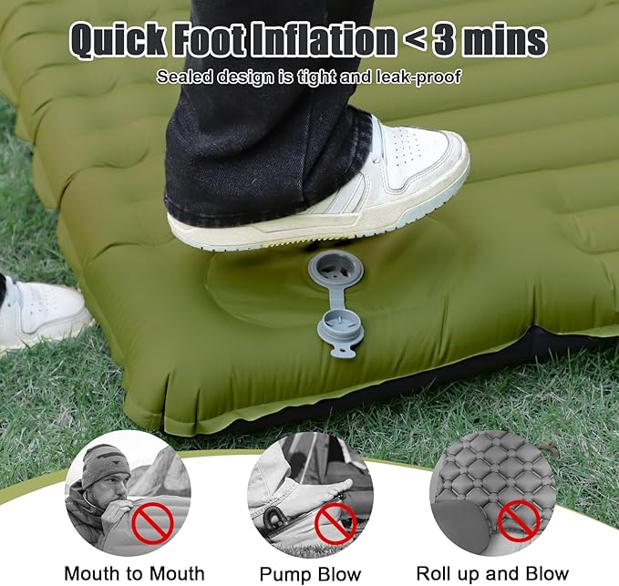 Double Sleeping Pad, Self Inflating 4.7'' Extra Thick for 2 Person Built-in Pump, Portable Camping Mattress Sleeping Mat for Backpacking Hiking Tent Travel
