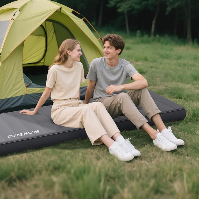 Self-Inflating Sleeping Mats for Outdoor 4in Ultra-Thick Foam Sleeping Pad Inflatable Camping Mattress with Pump Sack, Portable Camping Pad for 4-Season, Gray