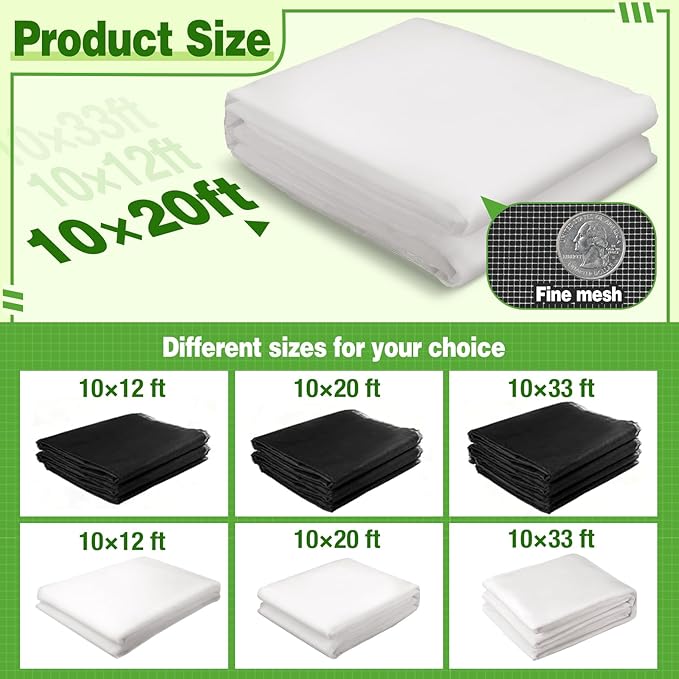 Stronger Garden Mesh Netting - 10 x 20 ft PPT Nano Bird Net Barrier, Mosquito Netting Screen for Outdoor Plants Vegetables Patios Balconies Terraces, Shading Rate 20% (White)