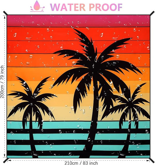 Beach Blanket Waterproof Sandproof Beach Mat 79”x 83” for 1-4 Adults Quick Drying Durable Outdoor Picnic Mat for Beach Festival Travel Camping Hiking (Sunset COCOTREE, 79"×83"(4 Person))