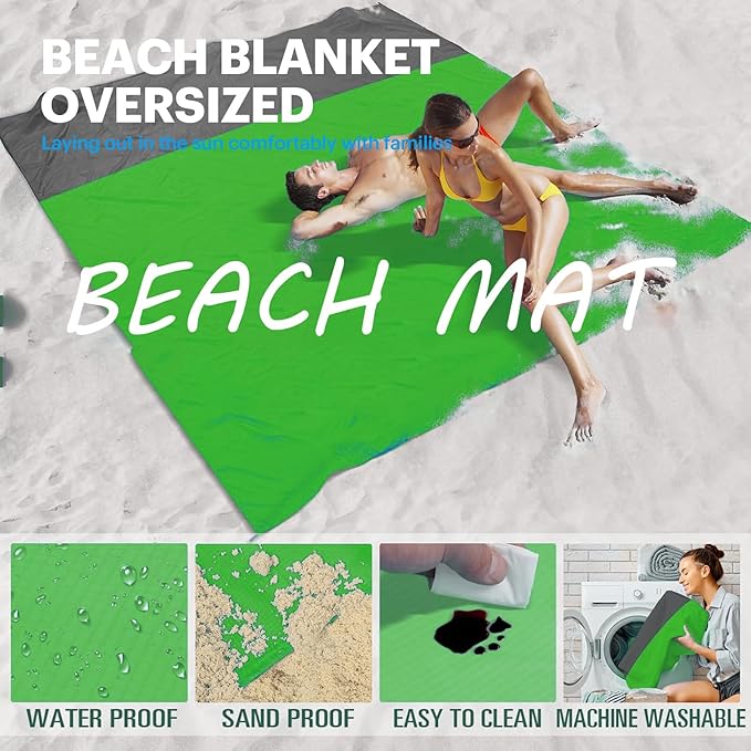 Beach Blanket Sandproof Waterproof, Beach Essentials Extra Large Beach Mat, 79" X 55" Oversized Durable Outdoor Picnic Mat Storage Bag for 1-4 Adults, Beach Accessories for Travel, Camping, Hiking