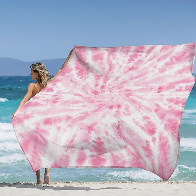 Beach Blanket Waterproof Sandproof, 10'X 9' Extra Large Oversized Beach Mat for 2-8 Adult, Quick Drying Lightweight &Compact Polyester Picnic Blankets for Outdoor, Travel, Camping, Hiking-Pink Tie-dye