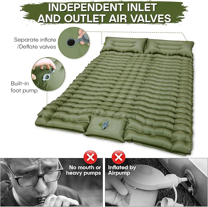 IFORREST Self-Inflating Double Sleeping Pad - Fast 60s Foot Pump 2 Person Ultralight Air Mattress - Ideal for Camping, Hiking and Backpacking