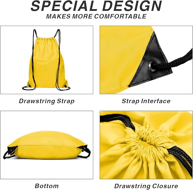 BuyAgain Drawstring Backpack Sports Water Resistant String Bag Sport Gym Sackpack for Women Men Large with Zipper, Yellow