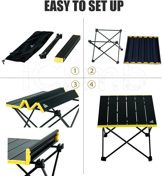 iClimb Ultralight Compact Camping Folding Table with Carry Bag (Black - S)