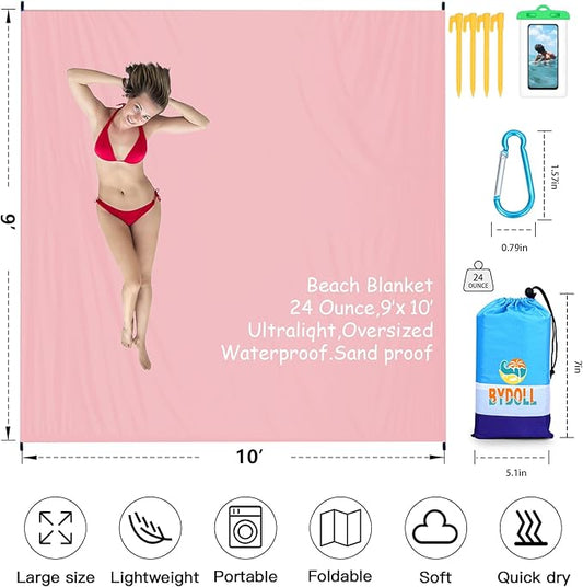 BYDOLL Beach Blanket 78''X81'' 4-7 Adults Oversized Lightweight Waterproof Sandproof Blanket for Beach Large Picnic Mat Travel Camping