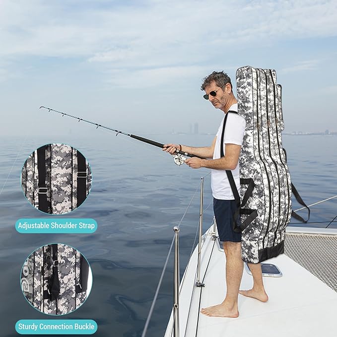 doorslay Fishing Bag Portable Folding Fishing Tackle Storage Bags Oxford Fishing Rod Case Fishing Pole Bag Carry Organizer Outdoor Waterproof for Fishing Camping Hiking Traveling