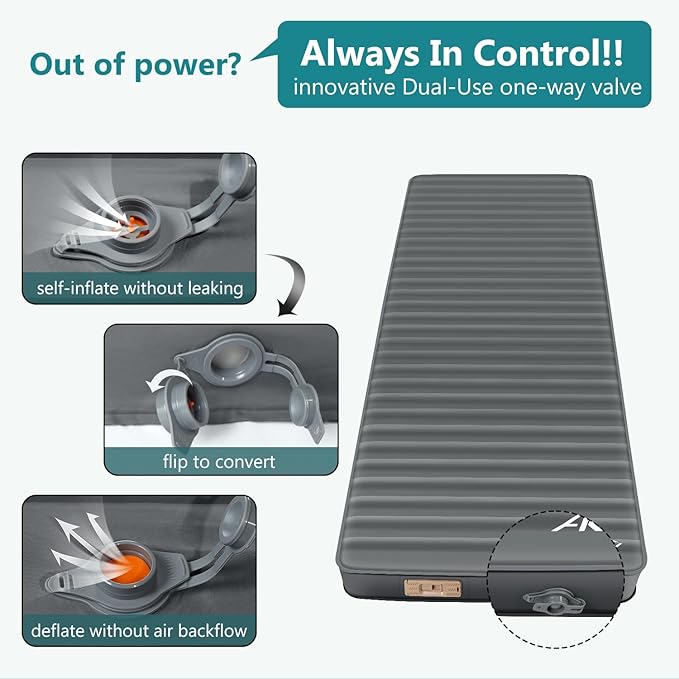 Self Inflating Sleeping Pad with Electric Pump, 4" Ultra-Thick Memory Foam Camping Pad with Pillow, 9.5 R-Value Insulated Camping Mattress, Grey