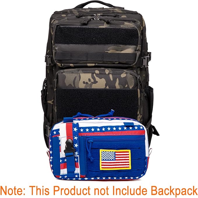 Tactical Molle Admin Pouch of Laser Cut Design,Medical EMT Organizer with Phone Pouch,EDC EMT Pack IFAK Tool Holder with US Patch (Small RedBlueStar-Include Accessories)