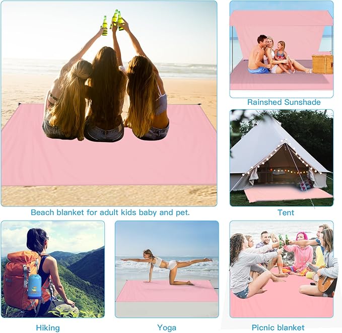 BYDOLL Beach Blanket 78''X81'' 4-7 Adults Oversized Lightweight Waterproof Sandproof Blanket for Beach Large Picnic Mat Travel Camping