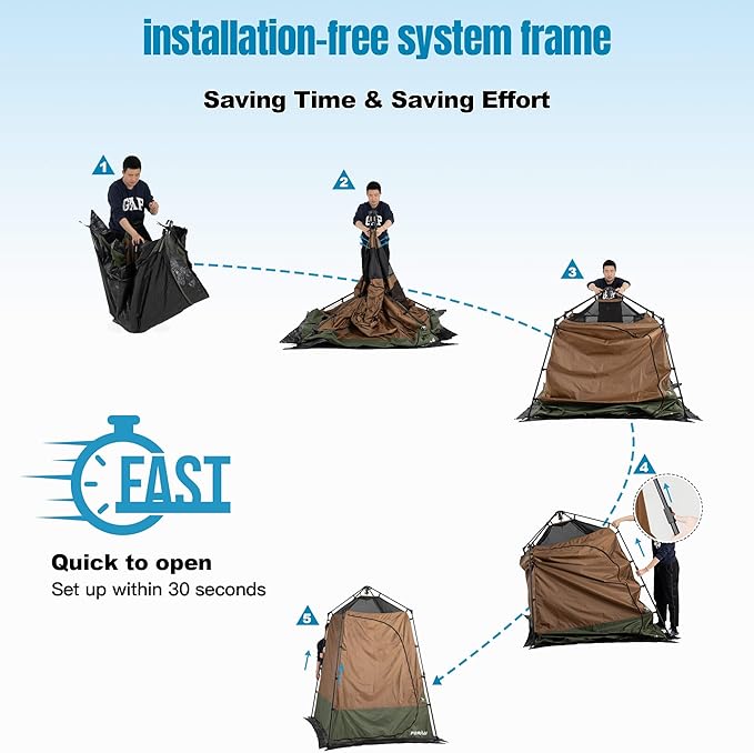 Portable Camping Shower Tent Deluxe Changing Room with Shower Bag Easy Set Up Privacy Shelter,Large Toilet Tent with Floor Drain Design for Beach,Camping,Hiking with Stakes and Ropes for Stability