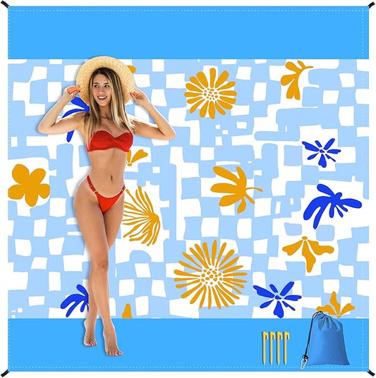 Sandproof Waterproof Beach Blanket, 80"x80" Large Beach Mat for 4-6 Adults, Lightweight Quick Dry Windproof Picnic Mat