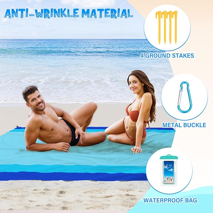 Beach Blanket Waterproof Sandproof 1-8 Adult Oversized 9'×10' Lightweight Durable Compact Sand Free Beach Mat for Travel Camping Hiking Picnic Blanket