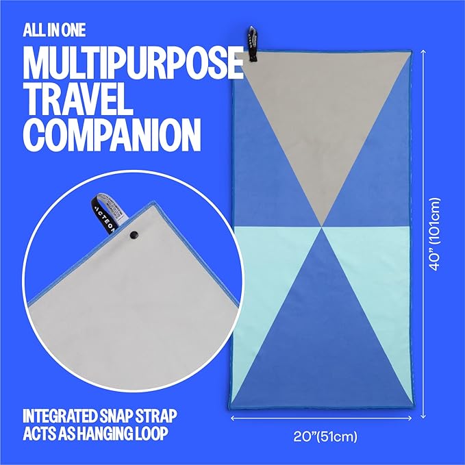 Acteon Microfiber Gym Towel & Wet Bag Travel Set, Large Quick Dry Silver ION Odor-Free Mega Absorbent Fiber, Fast Drying Men & Women Workout Gear for Body Sweat, Beach, Pool, Camping