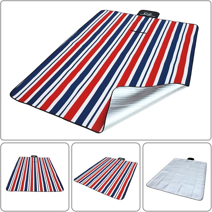 Wind Tour Family Outdoor Waterproof Durable Picnic Blankets with Carry Strap Foldable Sandproof Picnic Floor Mat for Kids Playground Camping Hiking Grass Travelling (1, Red & blue stripes-150*200cm)