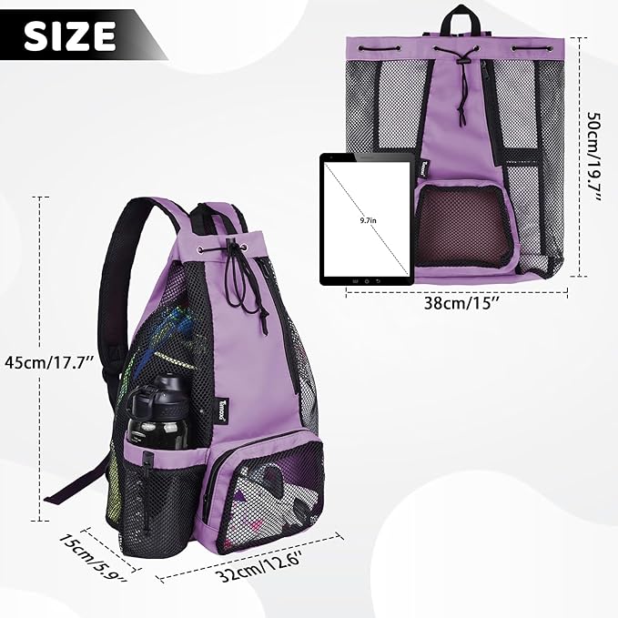 Swim Bag Beach Backpack with Padded Shoulder Strap Mesh Backpack with Wet Pocket for Swimming, Gym