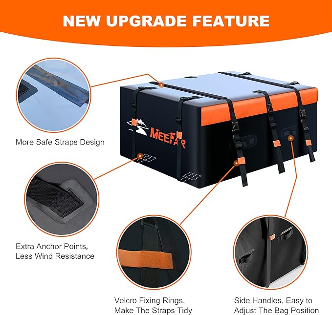 MeeFar Rooftop Cargo Carrier Car Roof Bag 20 Cubic Feet 100% Waterproof Car Top Carrier, Fits All Vehicle with/Without Rack,Include Anti-Slip Mat,10 Reinforced Straps,6 Door Hooks,Luggage Lock