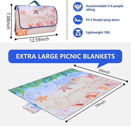 Picnic Blanket, Foldable Waterproof Sand Mat, Extra Large Picnic Blanket Outdoor Picnic Mat Beach Blanket for Park Grass Camping Hiking Travel Family Concerts