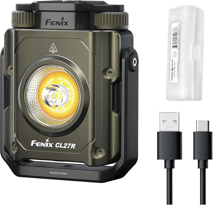 Fenix CL27R Camping Lantern Flashlight, 1600 lumens USB-C Rechargeable Waterproof Portable with White and Red LEDs and Lumentac Organizer for Hurricane Power Outage Emergency and Job Sites (Green)